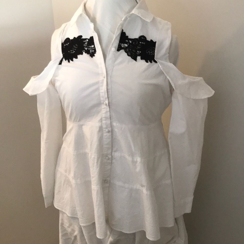 White embroidered cold shoulder blouse